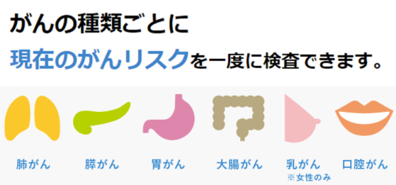がんの種類ごとに現在のがんリスクを一度に検査できます。